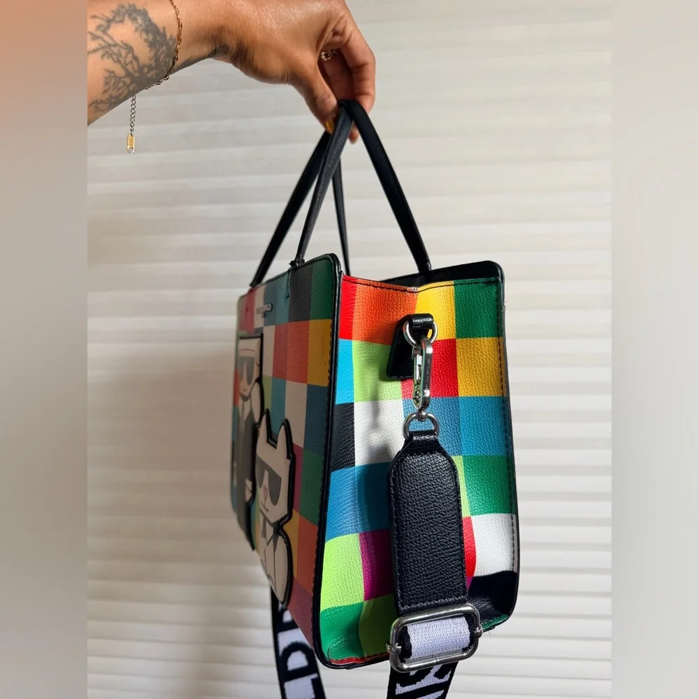 Karl Lagerfeld Colorblock Tote Bag with Logo Strap